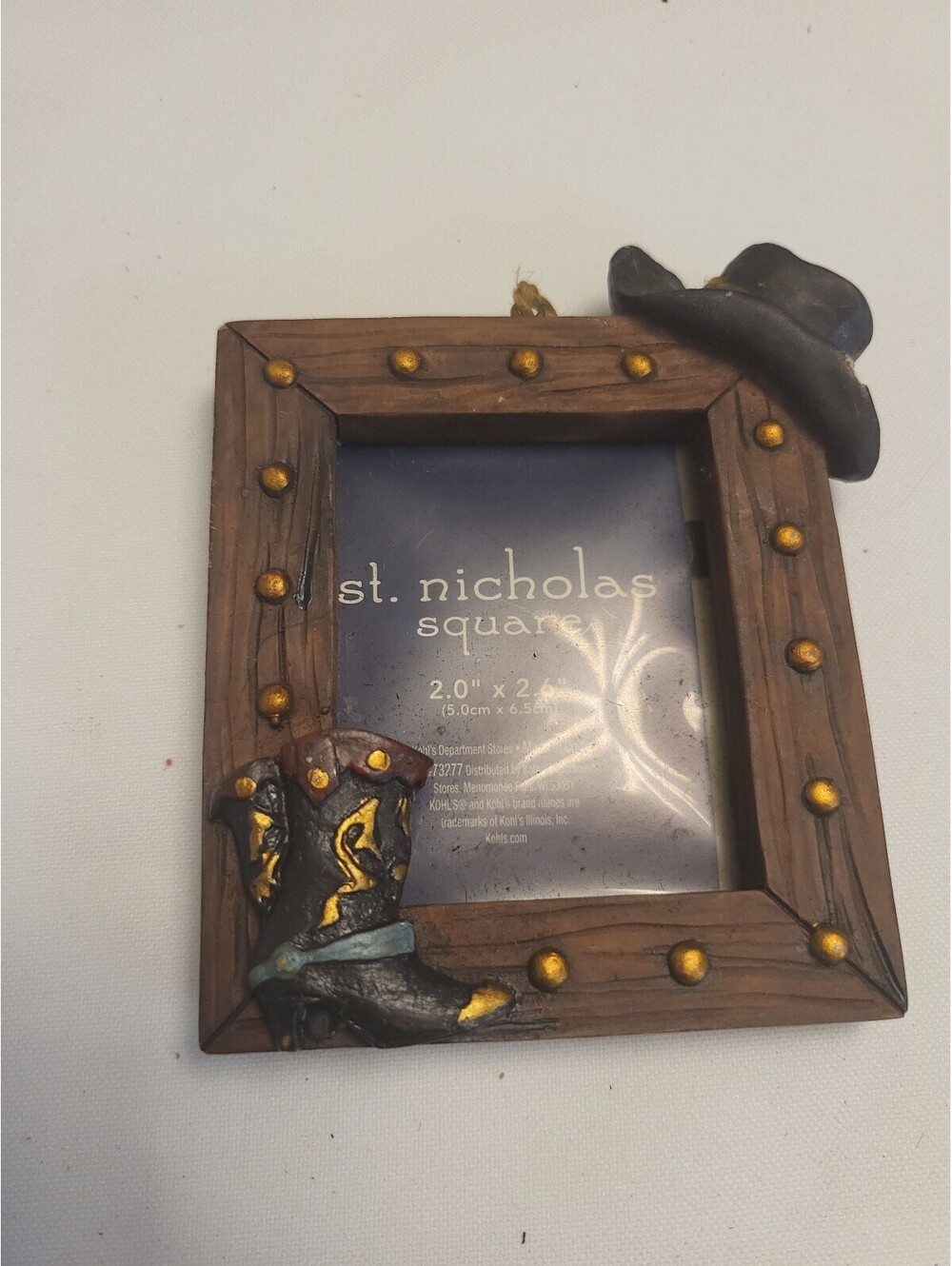 St. Nicholas Square Western C Themed 2x2 Inch Photo Frame with Hat and Boot